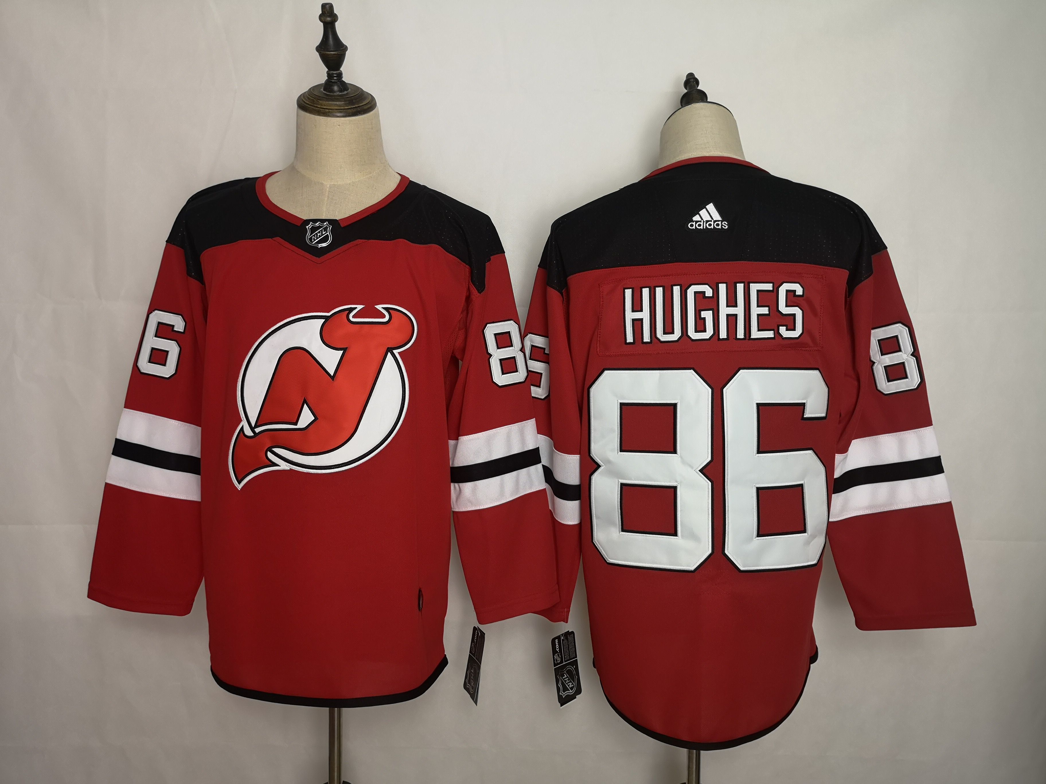 Men New Jersey Devils #86 Hughes Red Adidas Stitched NHL Jersey